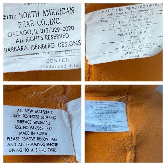 North American Bear Co Orange Bear Barbara Insenberg Designs 21” Vintage 1979 - Picture 10 of 12